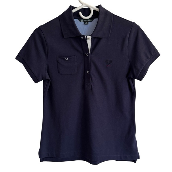 Brooks Brothers Navy Embroidered Racquets Polo, Size S - Picture 1 of 7
